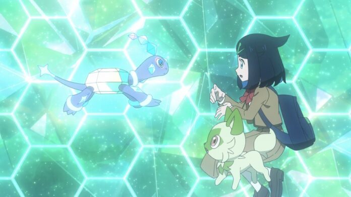 POV — Sprigatito is your first partner Pokémon in Pokémon Horizons: The Series, streaming now on Netflix