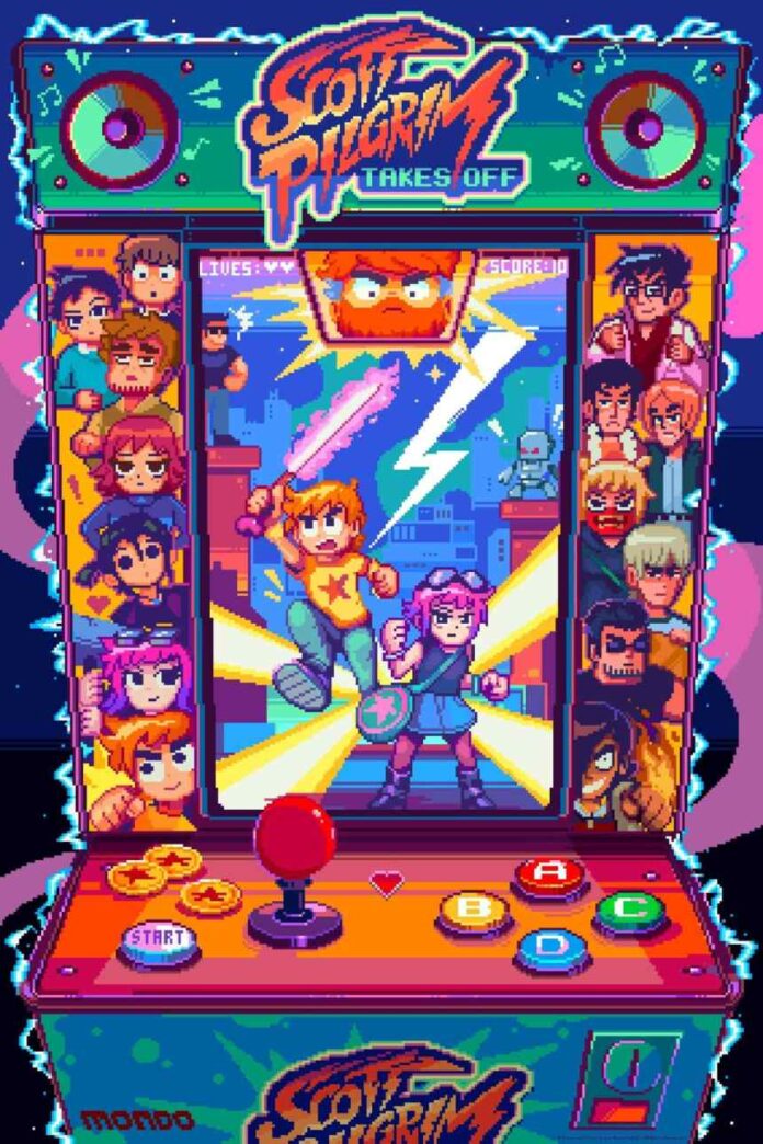 Mondo reveals a “timed” Scott Pilgrim Takes Off pixel art poster by Pixel Jeff