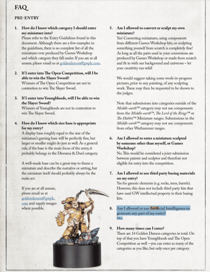 Games Workshop Revises Rules to Exclude AI in Golden Demon Contest