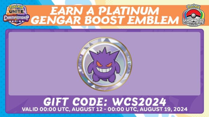 You can now use the code WCS2024 to get a Platinum Gengar Boost Emblem in Pokémon UNITE until August 19 at 00:00 UTC to celebrate the 2024 Pokémon World Championships