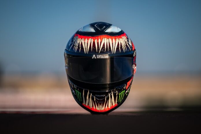 MotoGP rider Fabio Quartararo sports a Venom inspired helmet