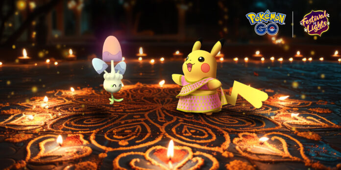 Pikachu wearing a saree and Shiny Pikachu wearing a saree will be added to Pokémon GO via the Festival of Lights event that will run from November 1 to 4 in India