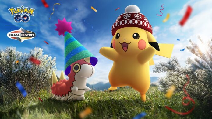 Pokémon GO New Year’s 2025 event now underway until January 1 at 8 p.m. local time featuring Shiny Wurmple wearing a party hat, Pikachu wearing a snowflake beanie and more