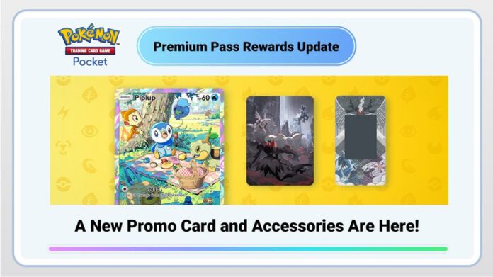 Pokémon TCG Pocket Premium Pass rewards have been updated with a new Piplup Promo card and Darkrai accessories