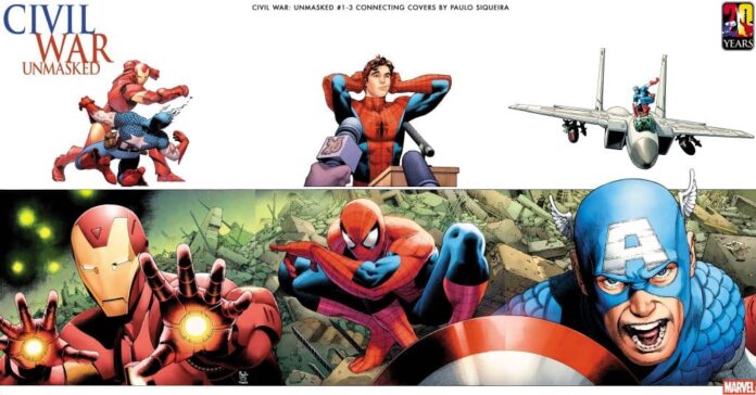 Paulo Siqueira’s Civil War: Unmasked Connecting Covers Revisit the Event’s Biggest Moments