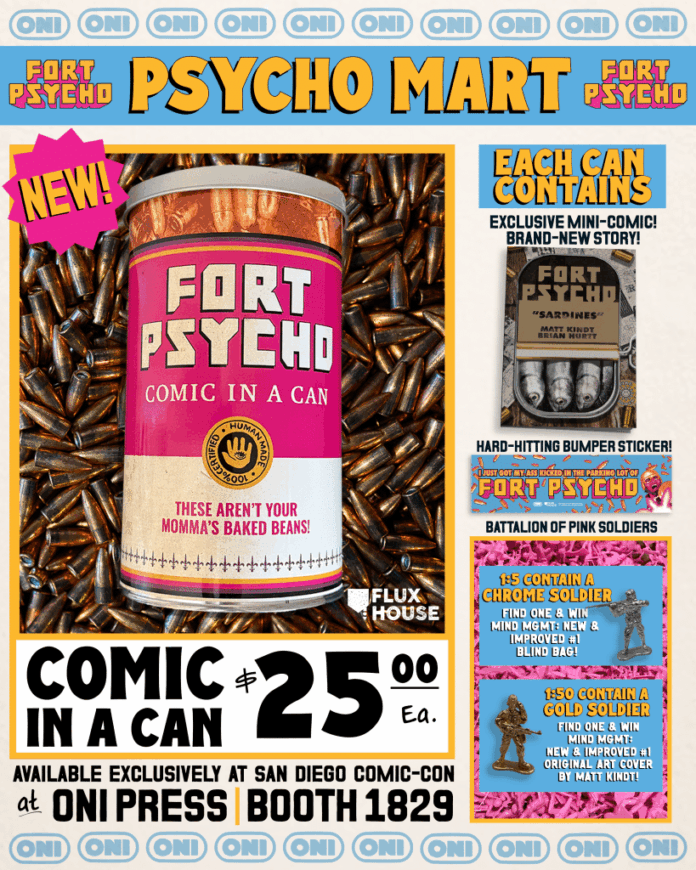 SDCC 2026: The Ultimate Exclusive is the… Fort Psycho “Comic In A Can”!?! - Graphic Policy SDCC 2026: The Ultimate Exclusive is the… Fort Psycho “Comic In A Can”!?! - Graphic Policy